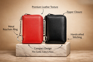 WRIZA 2026 Christmas Gift Minimalist PU Leather Silk Screen Printed <b>Card</b> <b>Holder</b> <b>Wallet</b> Zipper Closure Red Black Compact Keychain - Product Image 5