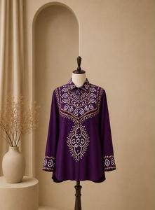 Chemisier brodé en coton Khadi pour femme, avec gilet à sequins floraux, coupe classique, idéal pour les mariages, les fêtes et les tenues décontractées - Product Image 4