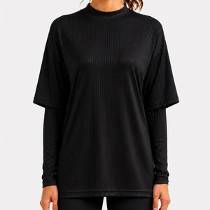 T-shirt de sport pour femme à col montant, personnalisé, OEM ODM, en maille côtelée unie extensible, manches courtes, collection 2026 - Product Image 1
