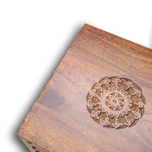 Aqdus Saleem Handmade Wooden Ottoman <b>Cube</b> Storage Side Table with Carved Top Accent Stool for Living Room Bedroom Tabletop - Product Image 3