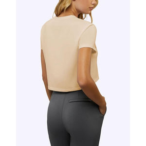 OEM/ODM Manufacturer's Custom Logo Women's <b>Crop</b> <b>Tops</b> Solid Lightweight Breathable Quick Dry T-Shirts for Summer Wear - Product Image 2