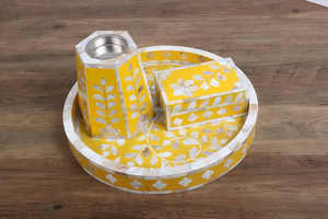 Handmade Eid Gift <b>Set</b> for Spiritual and Home Decor Use Regal Serenity Wooden Bakhoor Burner <b>Set</b> with <b>Artistic</b> MOP Inlay - Product Image 3