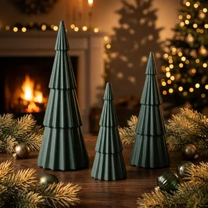 <b>Modern</b> Handmade Resin <b>Christmas</b> <b>Tree</b> Set Miniature Pine Shape Green Indoor Tabletop Decor Durable Easy Installation Waterproof - Product Image 4