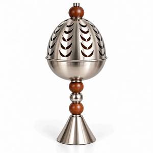 Quemador de Incienso de Metal con Base de Pedestal, Cuenco de Pétalos de Loto y Base de Esfera de Madera, Difusor de Aroma para Mesa, Frasco de Fragancia para el Hogar - Product Image 2