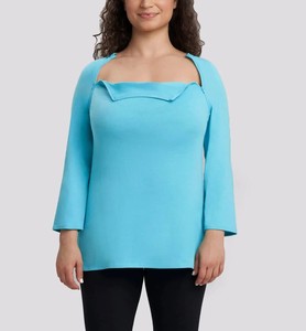 T-shirt sportif en coton bleu pour femme, coupe ajustée, à épaules dénudées, manches courtes, avec perles tissées, couleur unie, toutes saisons - Product Image 3