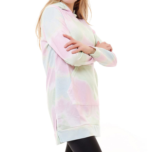 Robe sweat à capuche tie-dye pour femme, manches longues, coupe oversize, en coton tricoté avec poches, design asymétrique, idéale pour le printemps - Product Image 3