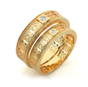 925 Sterling <b>Silver</b> Gold Plated Sanskrit <b>Couple</b> <b>Rings</b> - Product Image 3