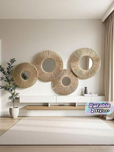 Espejo Redondo de Yute Natural Hecho a Mano con Marco de Seagrass, Decoración de Pared Estilo Bohemio, Hecho en Vietnam - Product Image 3