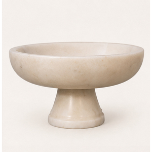Bol sur piédestal en marbre blanc, bol à fruits en pierre naturelle, centre de table décoratif, plat de service sur pied pour la décoration de la maison et des hôtels - Product Image 1