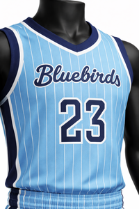 Ensemble Maillot et Short de Basketball Personnalisé Custom Factory Five B Bleu Clair à Rayures Uniforme d'Équipe Respirant Séchage Rapide Vêtements de Sport - Product Image 4