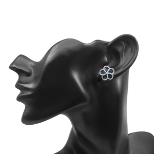 1.05 Cttw White & Blue Diamond Flower Stud <b>Earrings</b> 925 Sterling Silver, Round Cut Natural Diamond <b>Earrings</b> for Women, Push Back - Product Image 3