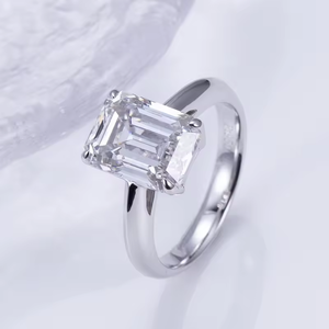 Women's <b>Emerald</b> Cut Diamond Engagement <b>Ring</b> 925 <b>Silver</b> Prong Setting Classic Style Geometric Design - Product Image 1