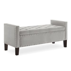 Banco de Almacenamiento Tapizado en Gris con Botones y Adornos de Tachuelas, Acolchado Suave, para Entrada, Sala de Estar o Dormitorio, con Reposabrazos - Product Image 2