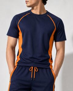 T-shirt Athlétique Homme Bleu Marine à Manches Longues, Blocs de Couleurs, Séchage Rapide, Accents Orange, Respirant, Écologique, en Spandex – Meilleure Vente - Product Image 1