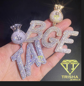 Iced Out "BGE" <b>Initial</b> <b>Necklace</b> Moissanite Diamond Custom Letter Pendant Hip Hop Bling Chain Luxury Jewelry Gift - Product Image 6