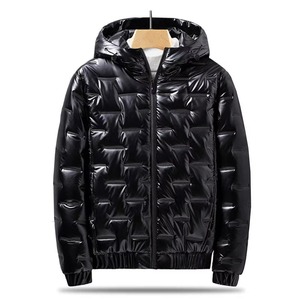 Men's Black <b>Hooded</b> Puffer Jacket Zipper Closure Wind Resistant Thick Polyester Filled Winter <b>Coat</b> Regular Fit - Product Image 1