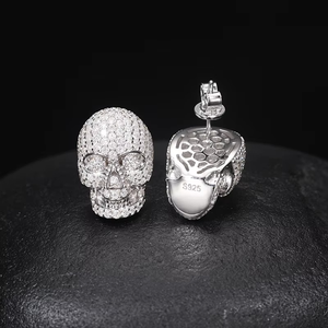 Custom Lab Grown Diamond Skull <b>Earrings</b> 925 Silver Iced Out Skeleton <b>Stud</b> <b>Earrings</b> Hip Hop Fashion Jewelry Gift - Product Image 2
