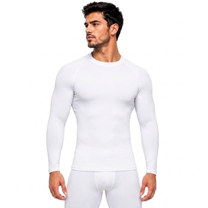 Men's White Long Sleeve <b>Compression</b> <b>Shirt</b> Quick Dry Eco-Friendly Breathable UV Protection Seamless Stretchable Spandex/Nylon - Product Image 1