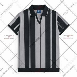 เสื้อเชิ้ตแขนสั้นลำลองผู้ชายลายทางสไตล์วินเทจ ผ้าถัก ระบายอากาศได้ดี ผลิตจากโพลีเอสเตอร์/คอตตอน พร้อมโลโก้ด้านหน้า - Product Image 3