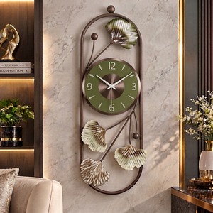 Durable Wall <b>Clock</b> Charcoal <b>Grey</b> Metal Botanical Art <b>Clock</b> Copper Accent Contemporary Decor for Lounge by Falah International - Product Image 6