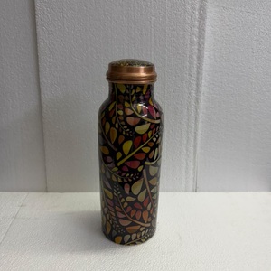 Premium Printed Copper Metal BPA Free Luxury Water Bottle Ayurvedic Wellness <b>Flask</b> with Colorful Leaf Pattern for Yoga Sports - Product Image 3