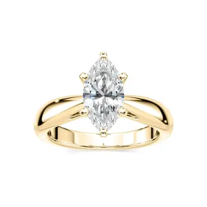 Anillo de compromiso solitario con diamante marquesa, engaste de seis puntas con banda cónica pulida en oro rosa, oro blanco, oro amarillo. - Product Image 5
