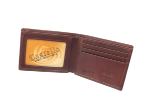 Portefeuille pour homme Castello, modèle bi-fold, marron, design minimaliste fin, cuir souple, RFID, longueur courte, polyester, classement haut de gamme - Product Image 5