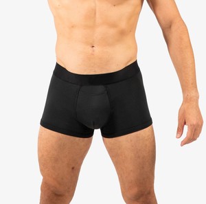 Men's Mid-Rise <b>Boxer</b> Briefs Solid <b>Black</b> Knitted Cotton Breathable Underwear - Product Image 1