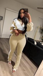 Ensemble de survêtement décontracté 2 pièces pour femme : veste courte zippée coupe-vent et pantalon taille haute à jambes larges – Tenue streetwear - Product Image 3