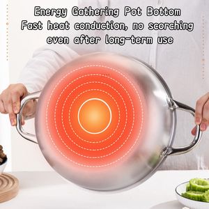 Wok en acier inoxydable 28 cm, double poignée, sans revêtement, sans couvercle, écologique, capacité 18 L, pour cuisinière à gaz et à induction, lavage à la main uniquement - Product Image 3