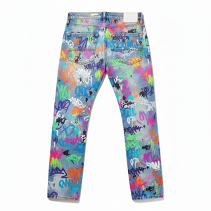 Jeans de Mezclilla para Hombre, Cintura Alta, Corte Recto, con Estampado de Grafiti, Lavado Desgastado, Estilo Urbano, Cierre de Botones, para Verano - Product Image 5