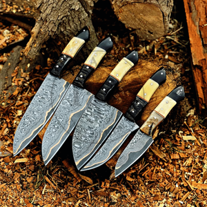 Custom Copper Damascus Straight Edge 5-Piece Ambidextrous Eco-Friendly Dishwasher Safe <b>Knife</b> <b>Set</b> Industrial Grade Customizable - Product Image 1