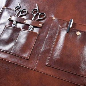 Tablier en cuir noir fait main pour barbier, en cuir de vache véritable avec sangle réglable, tablier en cuir pour salon - Product Image 2