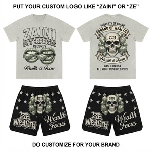 Premium 240 GSM Cotton Oversized T Shirt Short <b>Set</b> Grey Black Custom DTF Print OEM Apparel - Product Image 1