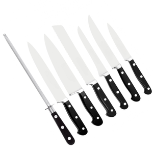 Juego de Cuchillos de Cocina de Acero Inoxidable de Alta Calidad de 7 Piezas con Mangos Negros Remachados, Soporte de Almacenamiento de Madera y Cuchilla de Afilar - Product Image 4