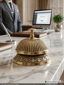 Vintage Brass Desk Bell Mid-Century Modern Design Gold Finish Handcrafted Nautical Theme for <b>Reception</b> <b>Counter</b> Tabletop Use - Product Image 2