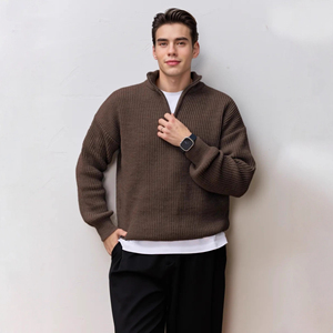 Cardigan en laine acrylique unie pour homme, col mandarin, manches longues, anti-boulochage, tricoté, idéal pour l'hiver - Product Image 4