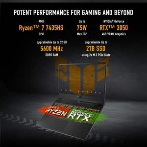 Portátil para Juegos TUF Gaming A15 con AMD Ryzen 7 7840HS, AMD Radeon RX Vega 10, Pantalla de 15.6 Pulgadas 16:10 30Hz, SSD de 512 GB, 16 GB de RAM, Windows 11 Home - Product Image 5