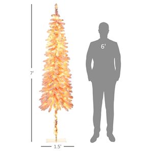 Árbol de Navidad delgado de 7 pies, preiluminado con luces LED, color rosa, con ramas descendentes y efecto de nieve. - Product Image 3