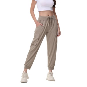 Summer Women's Lightweight Breathable <b>Cropped</b> Jogger <b>Pants</b> Quality Cargo Sweatpants 6 Pockets Front Flat Style Casual Yoga Wear - Product Image 1