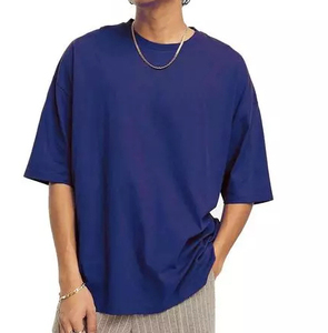 T-shirt en toile bleu roi pour homme, coupe classique, manches courtes, col rond, décontracté, couleur unie, tricoté, anti-rétrécissement, 300g, logo frontal - Product Image 1