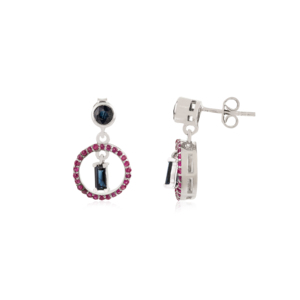 Elegantes Pendientes de Plata de Ley 925 con Zafiro Azul y Rubí 100% Auténticos, Diseño Circular, para Mujer, Joyería Fina para Fiestas - Product Image 3
