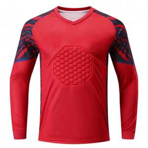 Camiseta de Portero de Fútbol Azul de Manga Larga para Hombre con Pecho Acolchado Hexagonal, Estampado Geométrico Sublimado, Cuello Redondo, Corte Atlético - Product Image 2