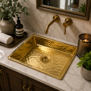 Fregadero de Cocina Rectangular de Lujo de Latón Martillado Hecho a Mano Personalizado, Lavabo Bajo Encimera para Preparación en Barra con Colador de Latón OEM ODM - Product Image 3