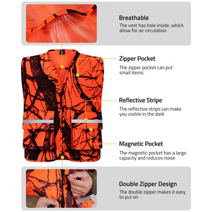 Chaleco de Caza Naranja para Hombre, Ajustable, de Alta Visibilidad, con Múltiples Bolsillos, Chaleco de Caza para Exteriores, Fabricado por Imra Impex - Product Image 3