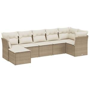 Conjunto de Sofá Modular de Jardín de 7 Piezas en Poliratán Beige, Muebles de Exterior Cómodos y Elegantes - Product Image 2