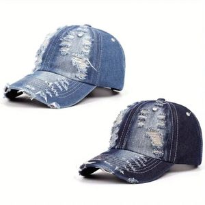 Casquette de baseball en jean vieilli unisexe, style vintage délavé et effiloché, streetwear, réglable, casquette décontractée pour homme, mode et extérieur, vente en gros - Product Image 4