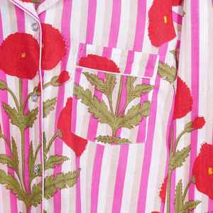 Conjunto de Pijama para Mujer con Estampado Floral y Rayas Verticales, Hecho a Mano, de Algodón, Ropa de Dormir Elegante, Camisa y Pantalones de Secado Rápido - Product Image 3