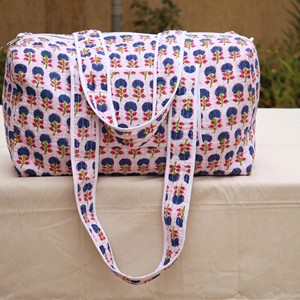 Cotton Floral Quilted <b>Duffel</b> <b>Bag</b> With Zipper Closure Large Capacity Travel Weekender Tote Handmade Block Print Pattern - Product Image 1
