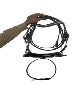 Brida de cuero de alta calidad para caballo, color negro, con frontal de cristal, acolchado suave, de cuero genuino, para carreras y equitación. - Product Image 3